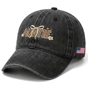 Leopard Auntie Washed Cotton Baseball Cap Coquette Bow Cute Gift For Aunt TS10 Print Your Wear