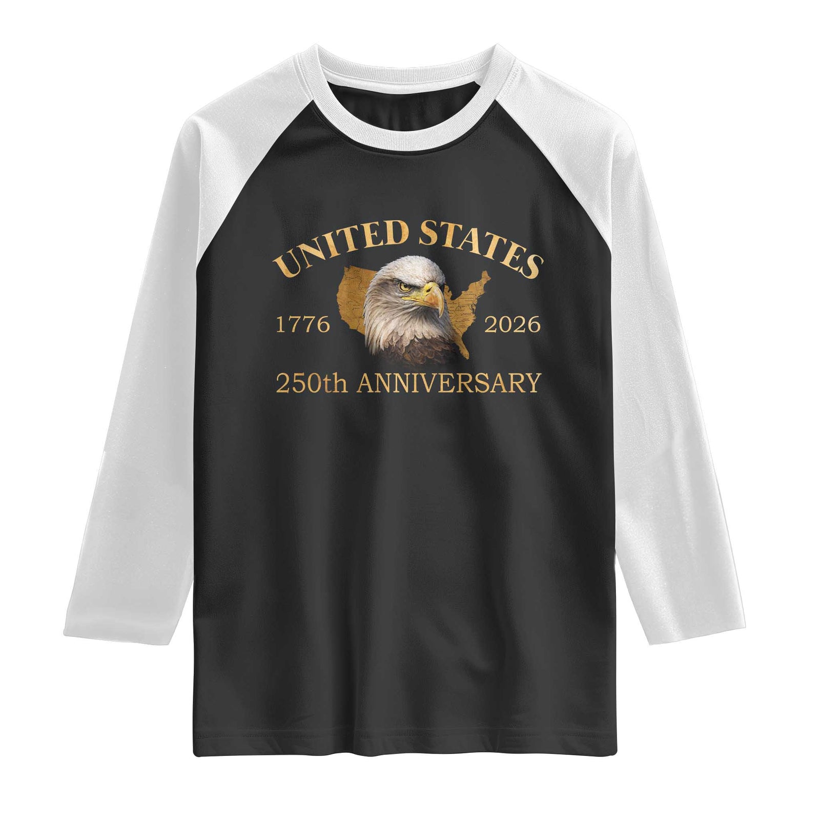 USA 250th Anniversary Raglan Shirt American Map Patriotic 1776-2026 America 250 TS10 Black White Print Your Wear