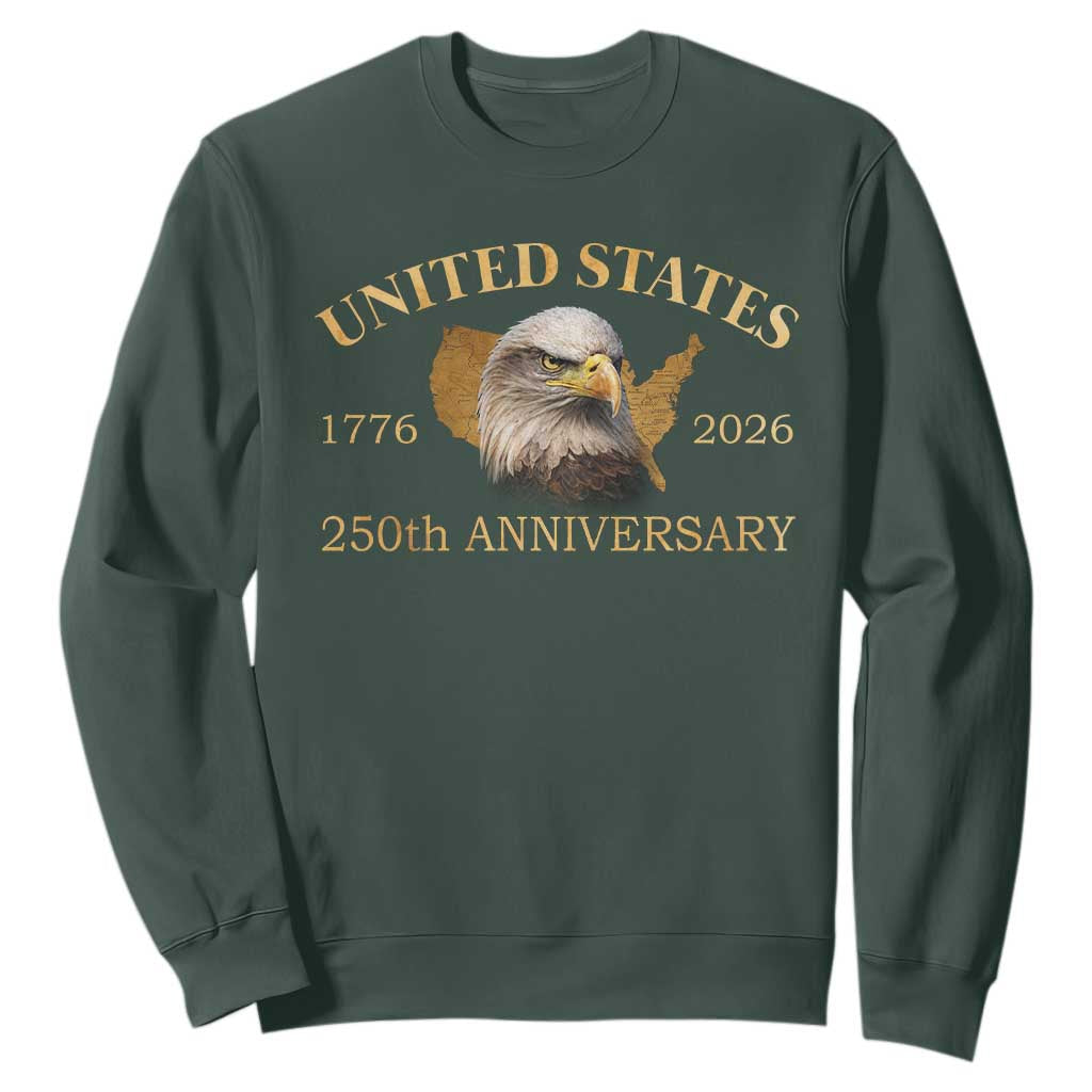 USA 250th Anniversary Sweatshirt American Map Patriotic 1776-2026 America 250 TS10 Dark Forest Green Print Your Wear