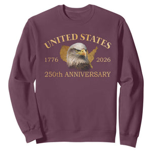 USA 250th Anniversary Sweatshirt American Map Patriotic 1776-2026 America 250 TS10 Maroon Print Your Wear