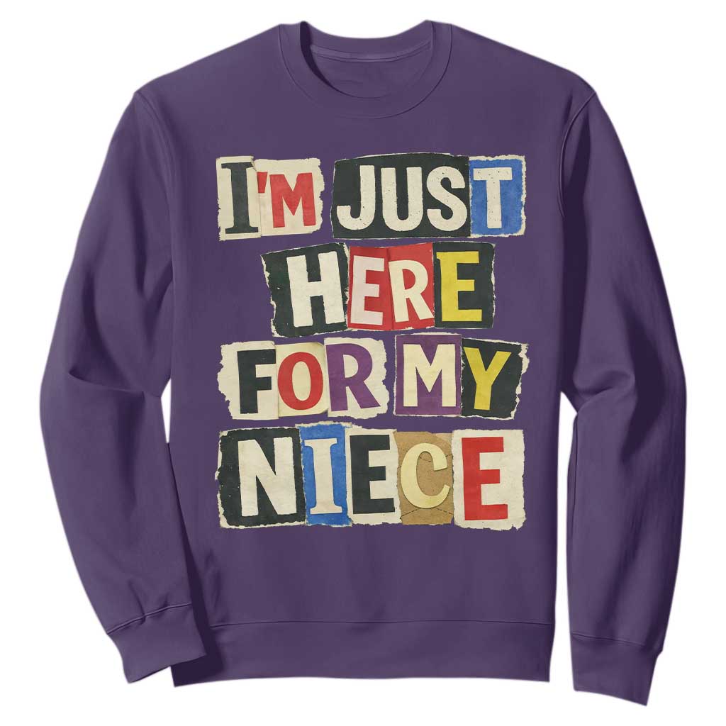 Im Just Here For My Niece Sweatshirt Trendy Aunts Letter Print Vintage TS10 Purple Print Your Wear