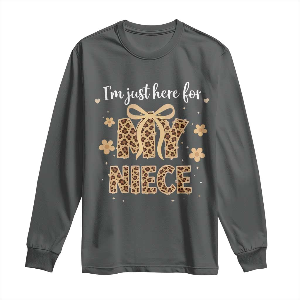 Im Just Here For My Niece Long Sleeve Shirt Gift For Aunt From Niece Leopard TS10 Dark Heather Print Your Wear