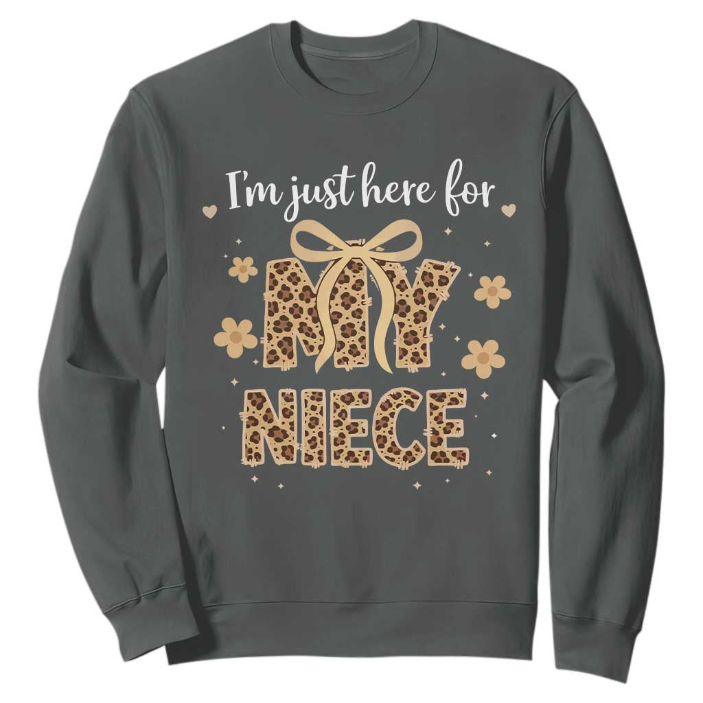Im Just Here For My Niece Sweatshirt Gift For Aunt From Niece Leopard TS10 Dark Heather Print Your Wear