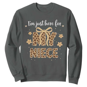 Im Just Here For My Niece Sweatshirt Gift For Aunt From Niece Leopard TS10 Dark Heather Print Your Wear