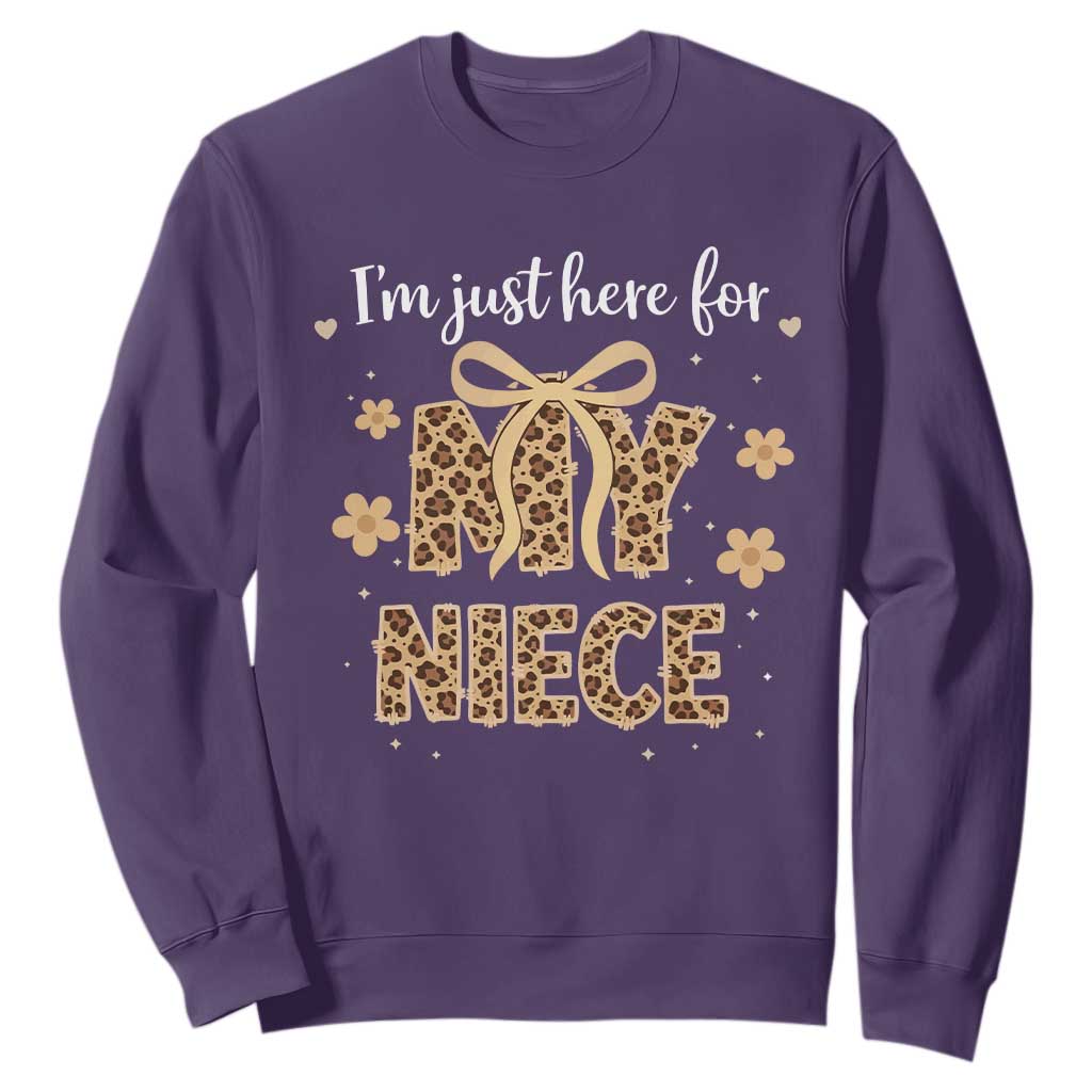 Im Just Here For My Niece Sweatshirt Gift For Aunt From Niece Leopard TS10 Purple Print Your Wear