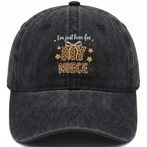 Im Just Here For My Niece Washed Cotton Baseball Cap Gift For Aunt From Niece Leopard TS10 Washed Cap Universal Fit Black Print Your Wear