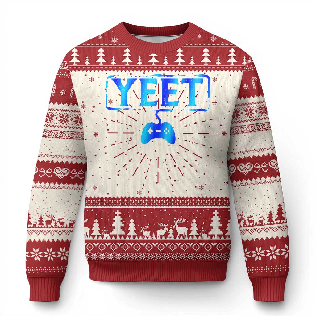 Funny Yeet Gamer Knit Sweatshirt Video Game Gaming Saying Quote Slang TS10 Red Print Your Wear