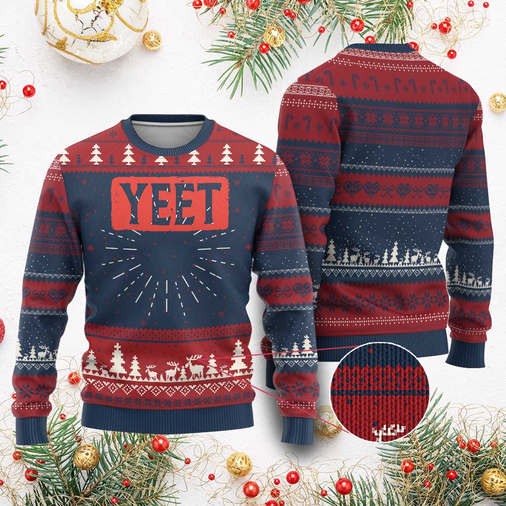 Funny Yeet Knit Sweatshirt Saying Quote Slang Meme TS10 Burgundy Print Your Wear