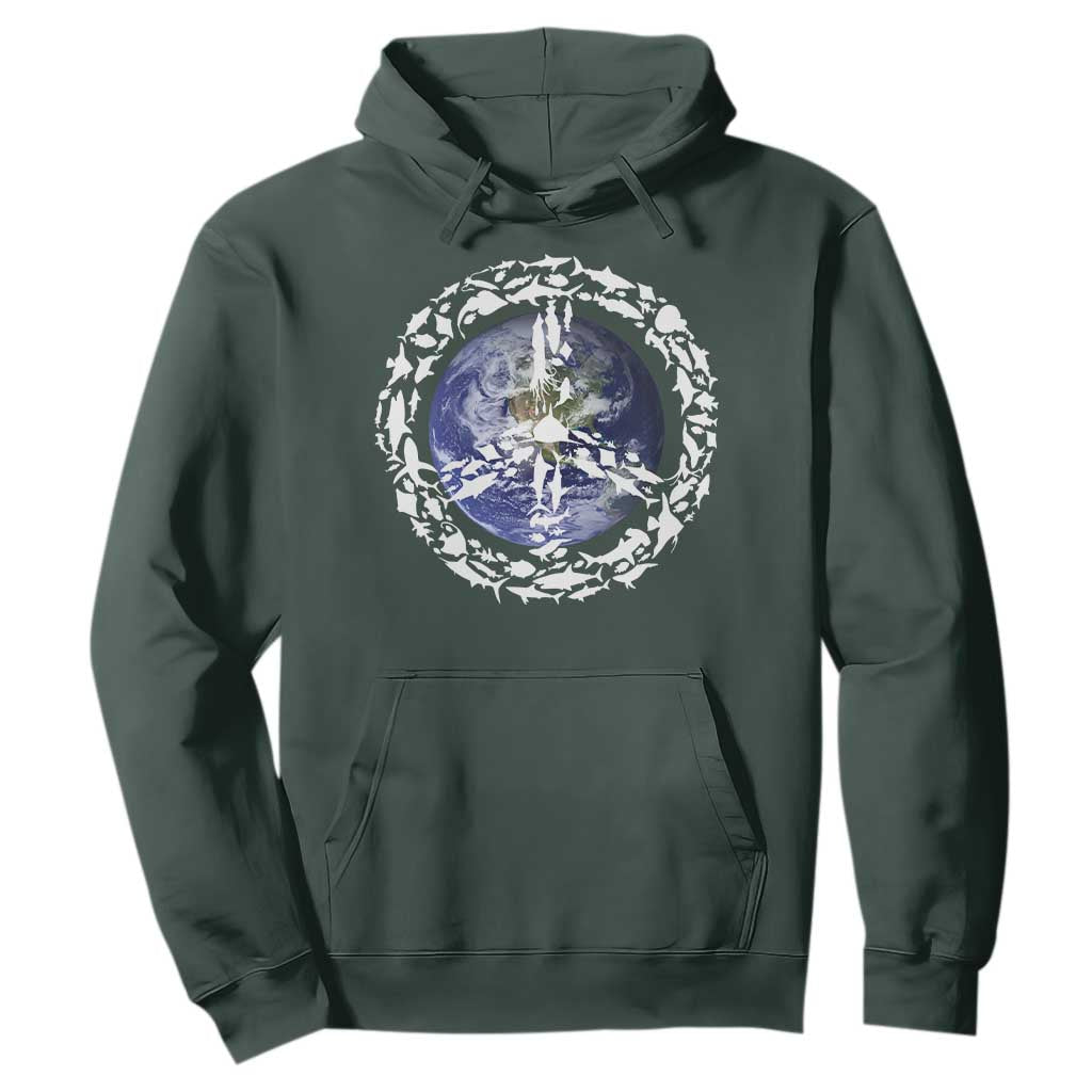 Earth Day Hoodie Save the Planet Peace Sign Positive Vibes TS10 Dark Forest Green Print Your Wear