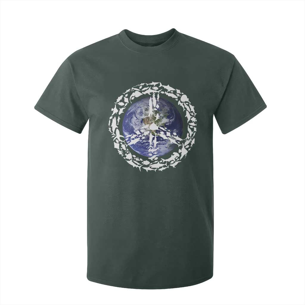 Earth Day T Shirt For Kid Save the Planet Peace Sign Positive Vibes TS10 Dark Forest Green Print Your Wear
