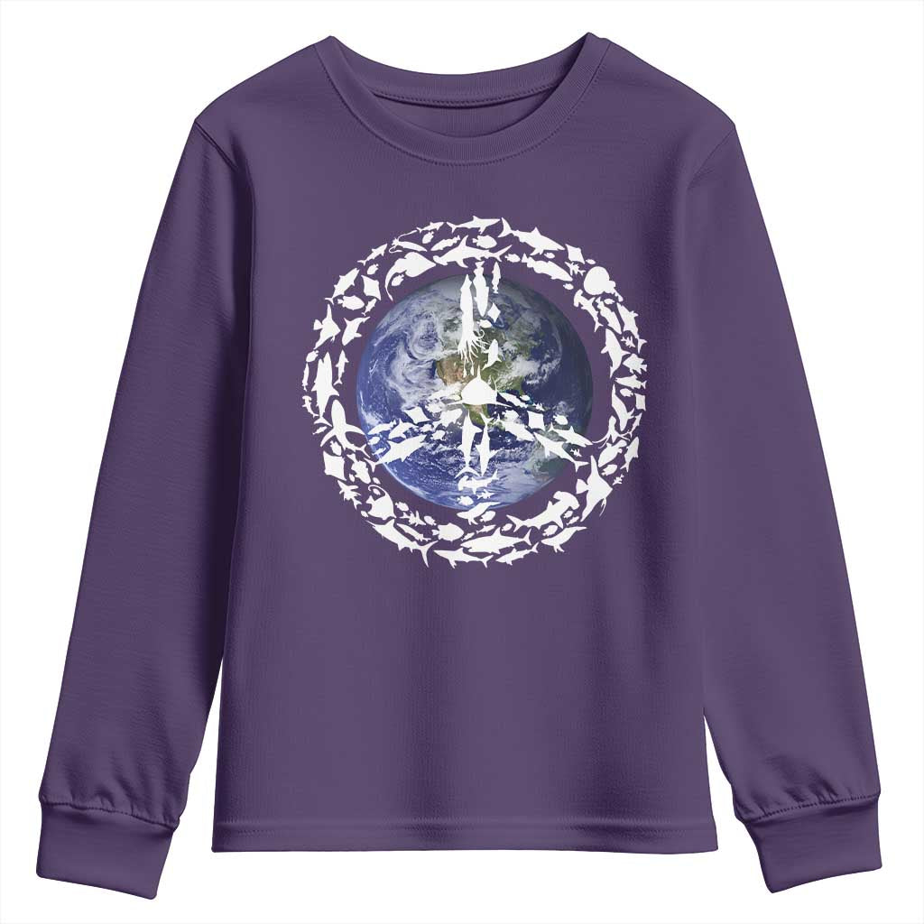 Earth Day Youth Sweatshirt Save the Planet Peace Sign Positive Vibes TS10 Purple Print Your Wear