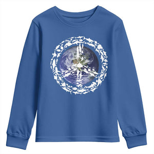 Earth Day Youth Sweatshirt Save the Planet Peace Sign Positive Vibes TS10 Royal Blue Print Your Wear
