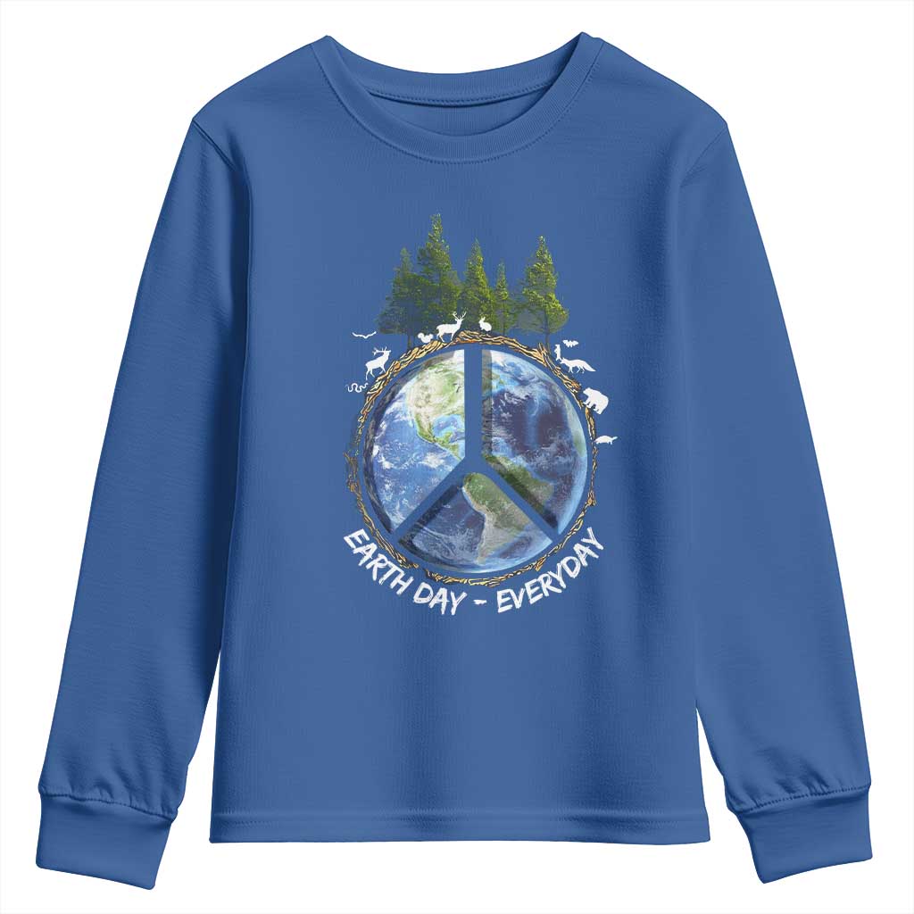 Earth Day Youth Sweatshirt Everyday Peace Sign Positive Vibes TS10 Royal Blue Print Your Wear