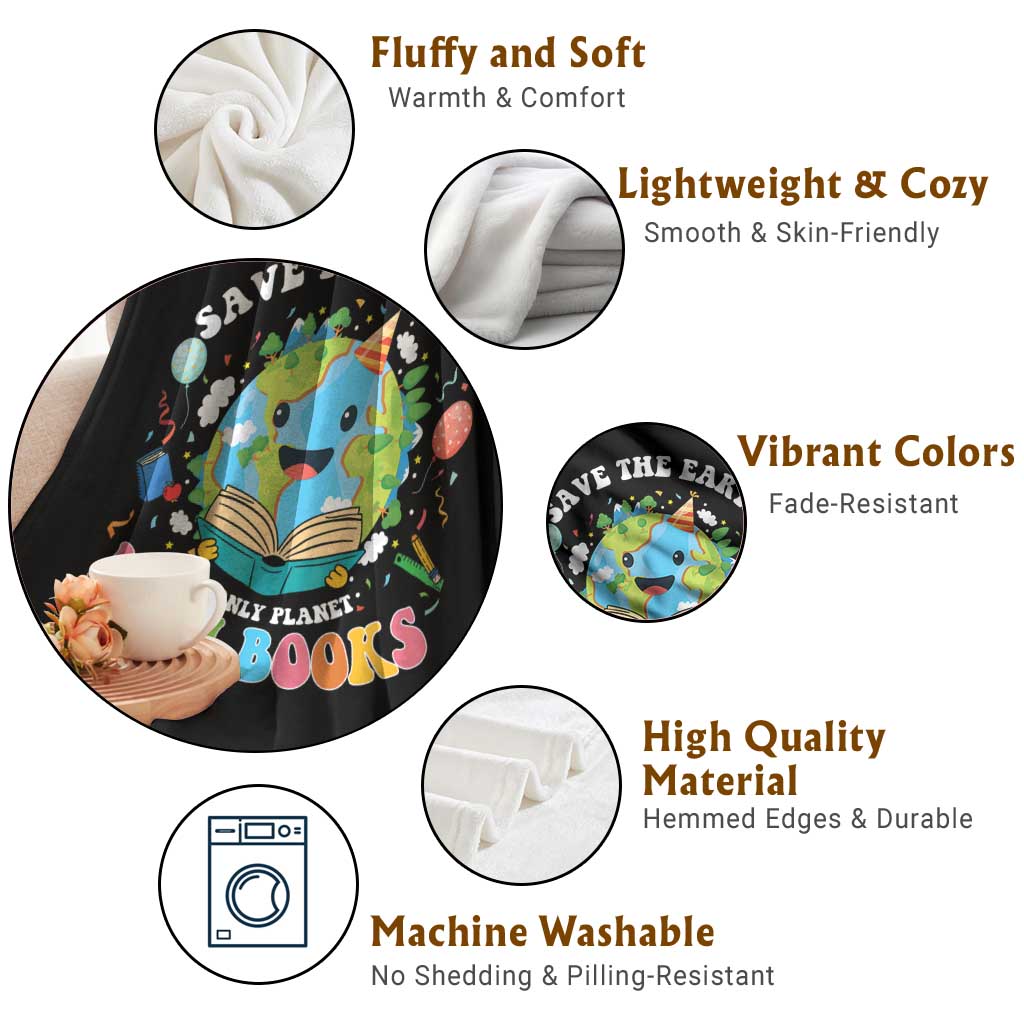 Earth Day Throw Blanket Save Earth Its Only Planet With Books Reader TS10 Print Your Wear