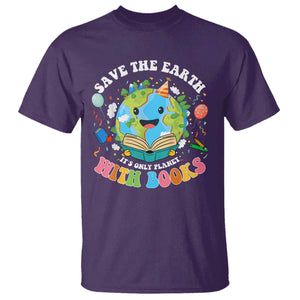 Earth Day T Shirt Save Earth Its Only Planet With Books Reader TS10 Purple Print Your Wear