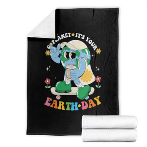 Earth Day Throw Blanket Cute Go Planet Its Your Earthday Groovy TS10 Black Print Your Wear