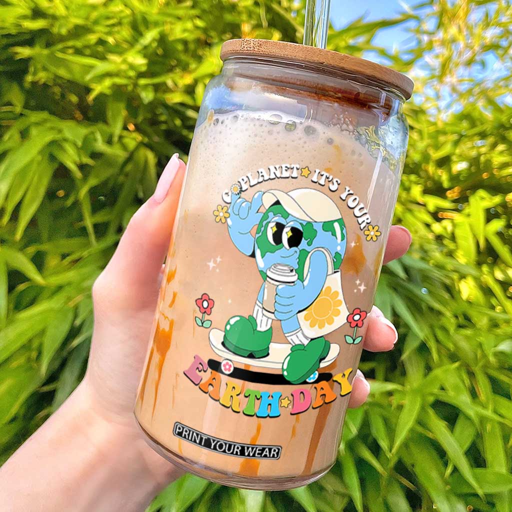 Earth Day Glass Can Cute Go Planet Its Your Earthday Groovy TS10 Black Print Your Wear