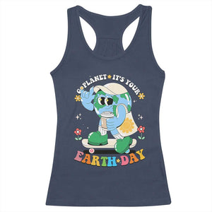 Earth Day Racerback Tank Top Cute Go Planet Its Your Earthday Groovy TS10 Navy Print Your Wear