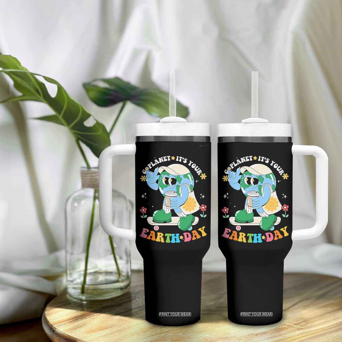 Earth Day Tumbler With Handle Cute Go Planet Its Your Earthday Groovy TS10 Print Your Wear