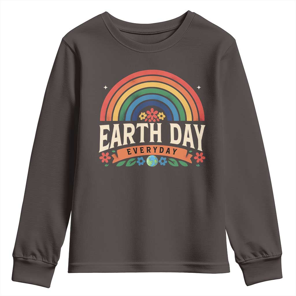 Earth Day Youth Sweatshirt Everyday Retro Rainbow TS10 Dark Chocolate Print Your Wear