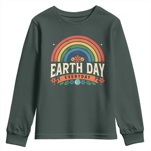 Earth Day Youth Sweatshirt Everyday Retro Rainbow TS10 Dark Forest Green Print Your Wear