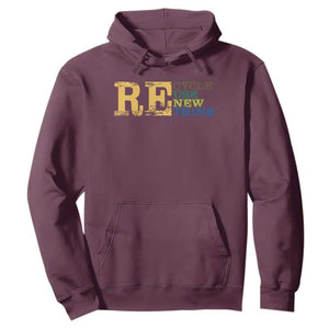 Retro Earth Day Hoodie Recycle Reuse Renew Rethink Protect Earth TS10 Maroon Print Your Wear