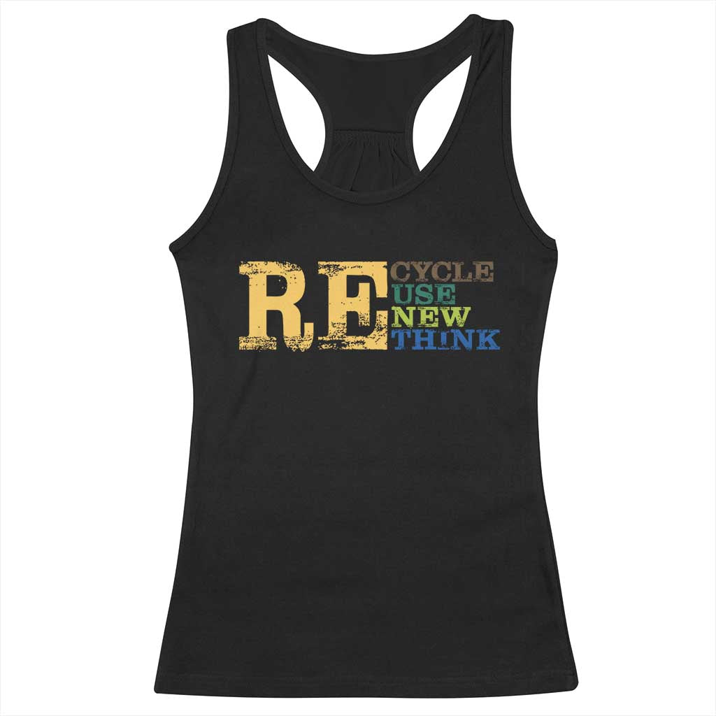 Retro Earth Day Racerback Tank Top Recycle Reuse Renew Rethink Protect Earth TS10 Black Print Your Wear