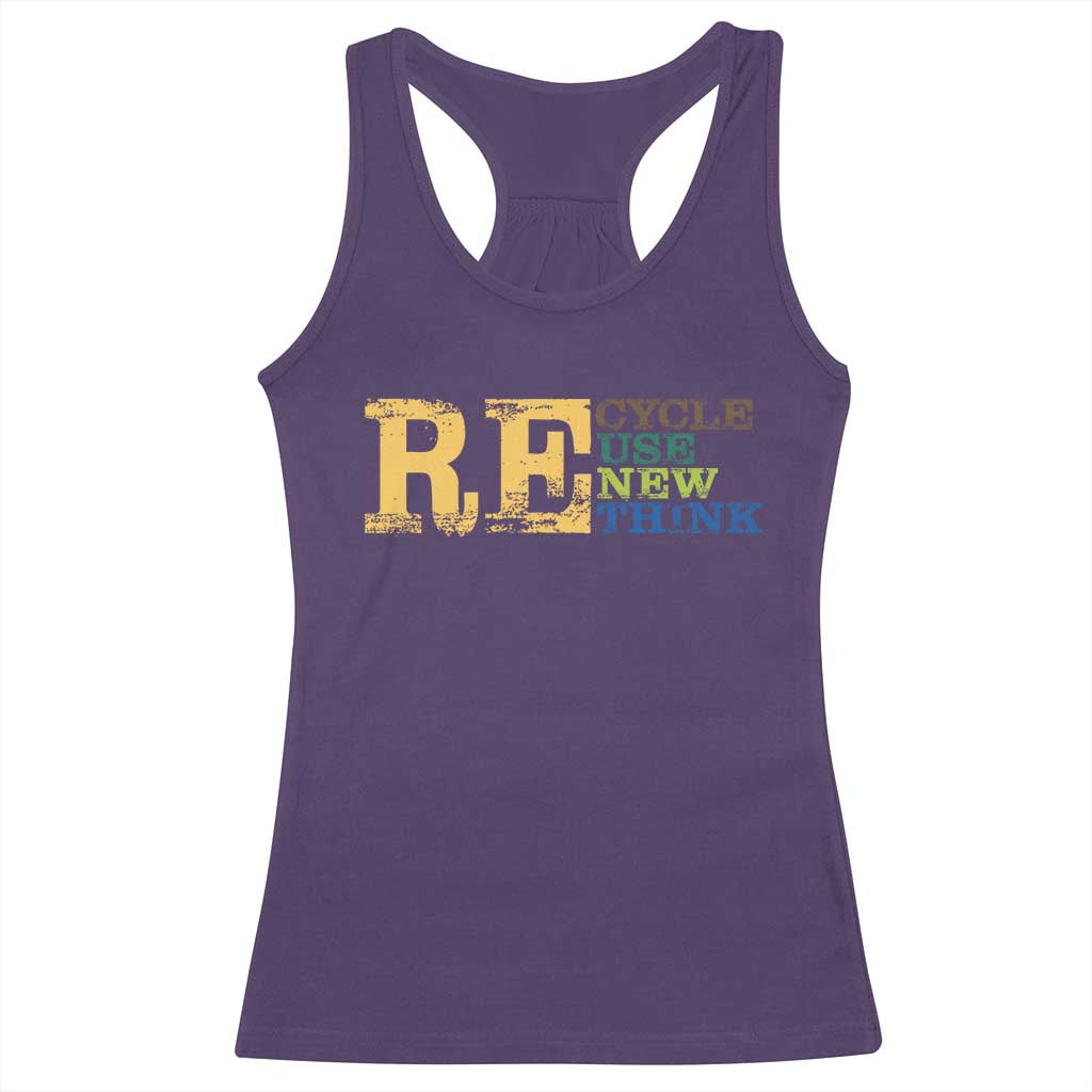 Retro Earth Day Racerback Tank Top Recycle Reuse Renew Rethink Protect Earth TS10 Purple Print Your Wear