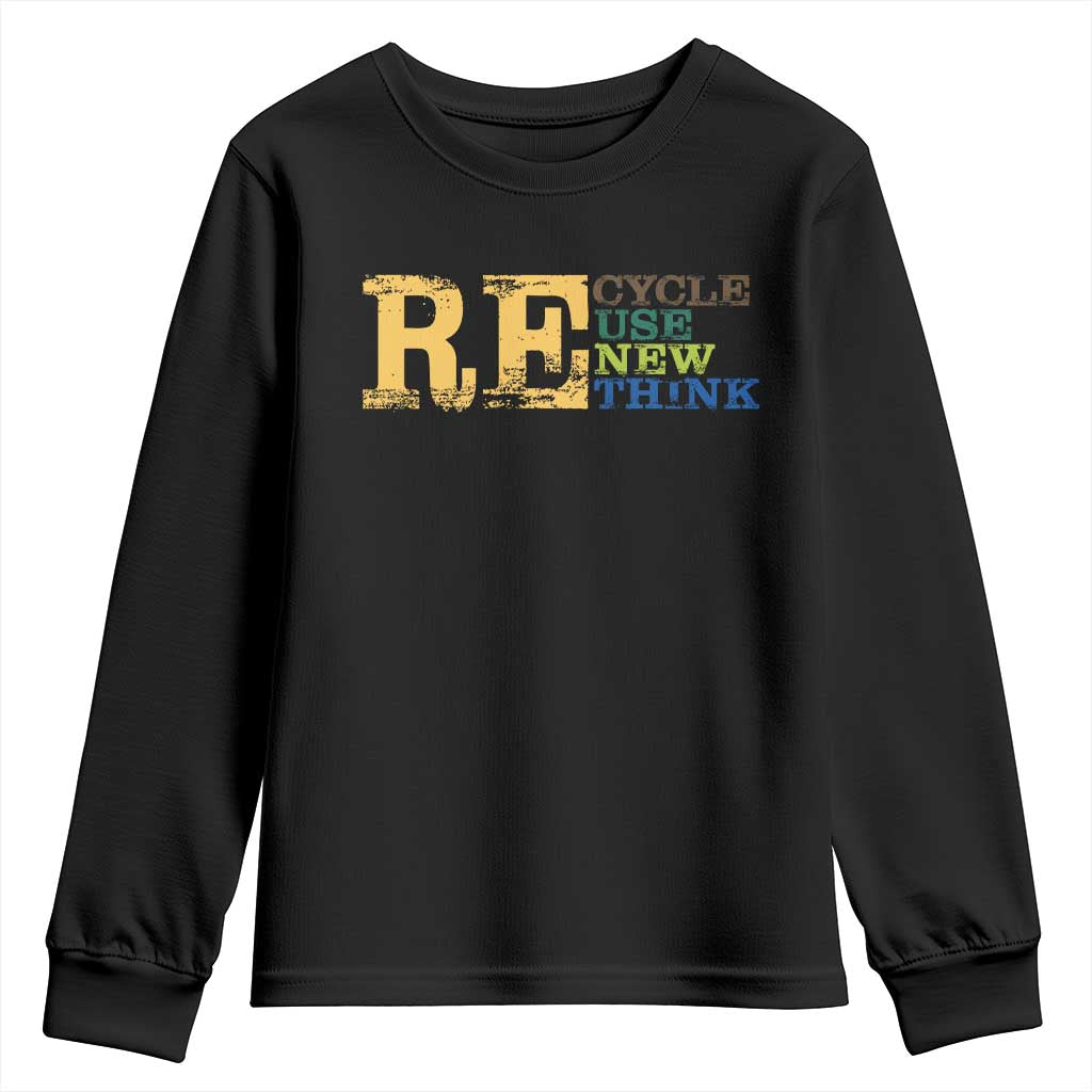 Retro Earth Day Youth Sweatshirt Recycle Reuse Renew Rethink Protect Earth TS10 Black Print Your Wear