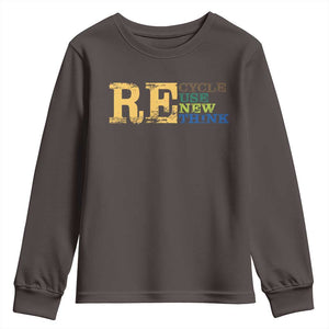 Retro Earth Day Youth Sweatshirt Recycle Reuse Renew Rethink Protect Earth TS10 Dark Chocolate Print Your Wear
