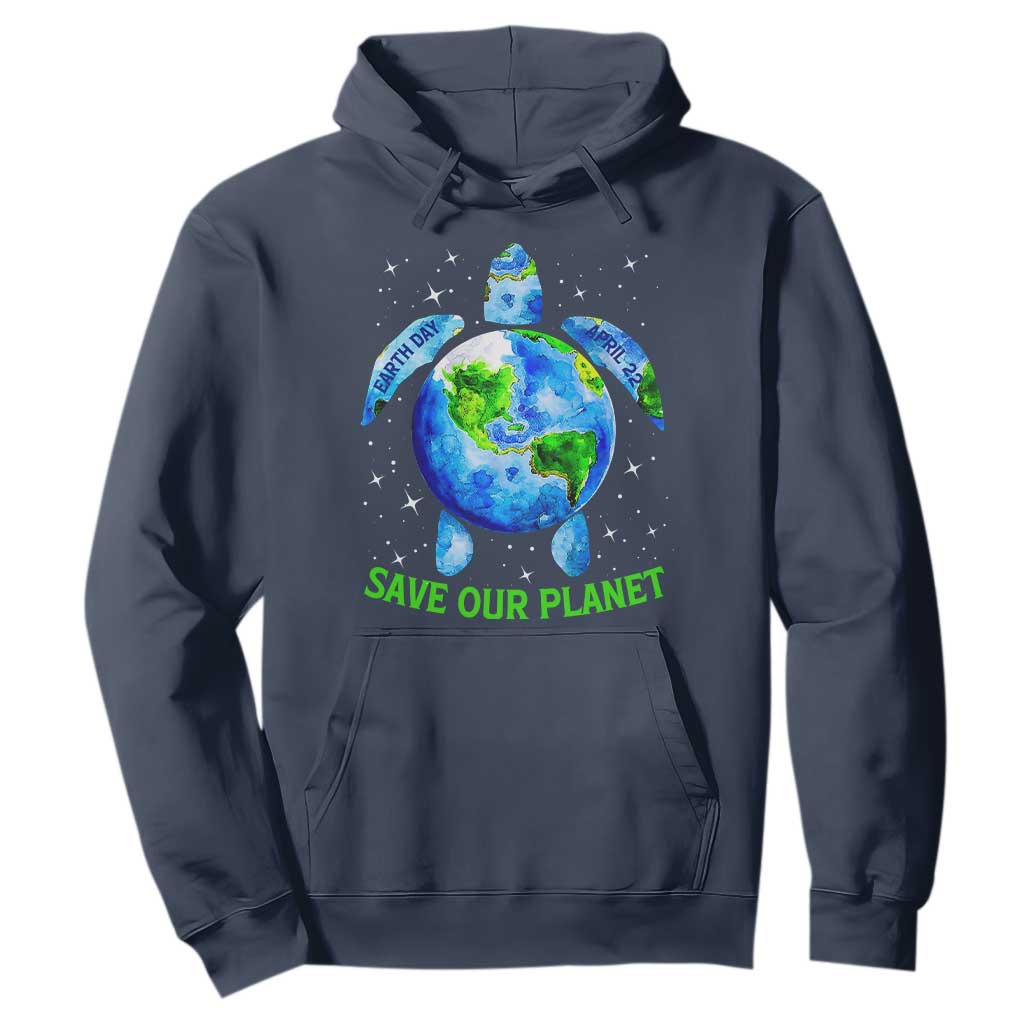 Earth Day 2025 Hoodie Save The Planet Sea Turtle Recycle Ocean Environment TS10 Navy Print Your Wear
