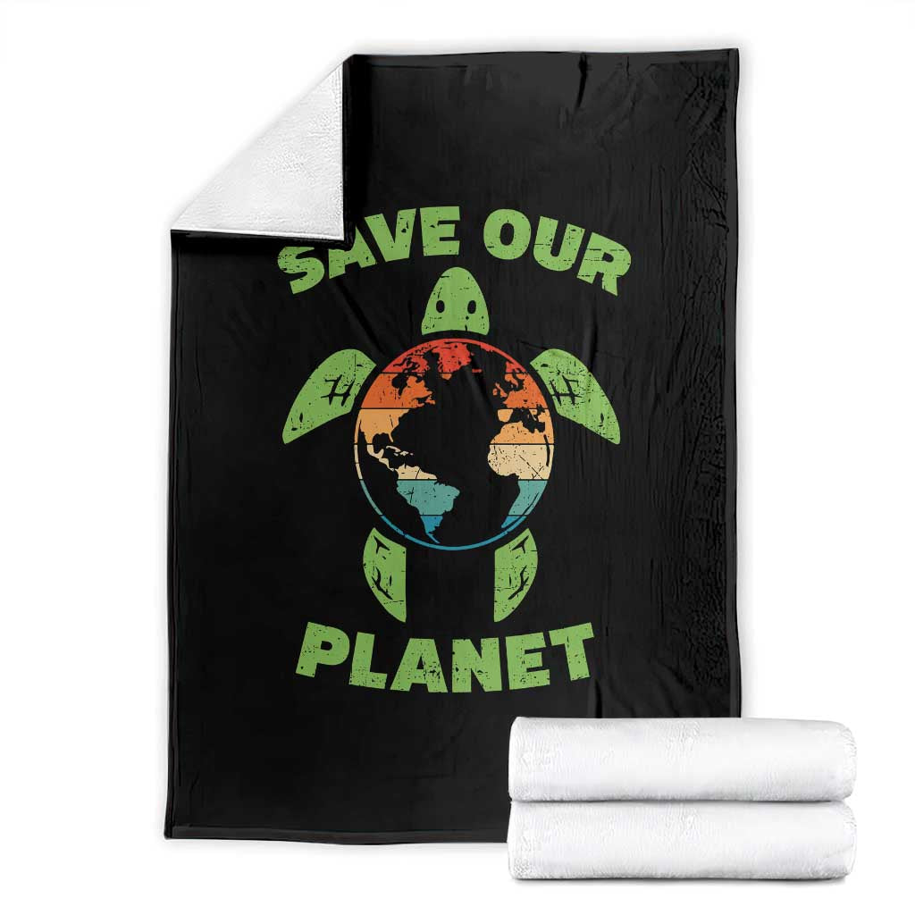Retro Earth Day Throw Blanket Save Our Planet Sea Turtle Recycle Ocean Environment TS10 Black Print Your Wear