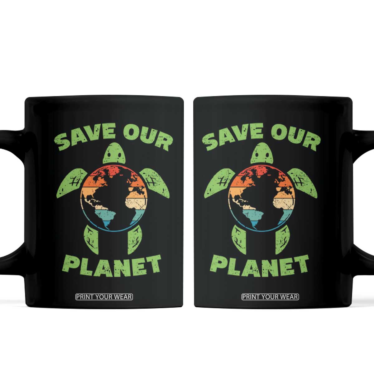 Retro Earth Day Coffee Mug Save Our Planet Sea Turtle Recycle Ocean Environment TS10 Black Print Your Wear