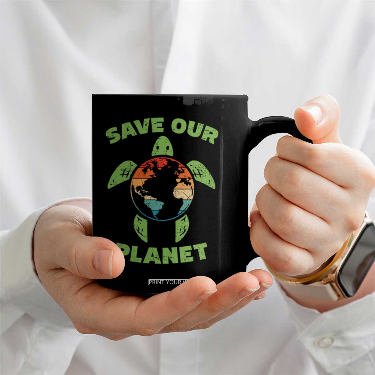 Retro Earth Day Coffee Mug Save Our Planet Sea Turtle Recycle Ocean Environment TS10 Print Your Wear