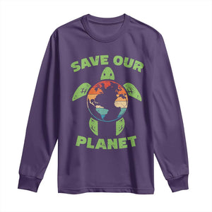 Retro Earth Day Long Sleeve Shirt Save Our Planet Sea Turtle Recycle Ocean Environment TS10 Purple Print Your Wear