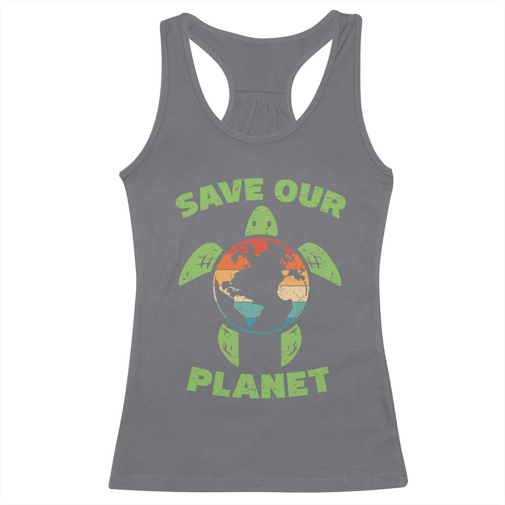 Retro Earth Day Racerback Tank Top Save Our Planet Sea Turtle Recycle Ocean Environment TS10 Charcoal Print Your Wear