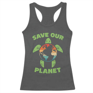 Retro Earth Day Racerback Tank Top Save Our Planet Sea Turtle Recycle Ocean Environment TS10 Dark Heather Print Your Wear