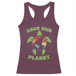Retro Earth Day Racerback Tank Top Save Our Planet Sea Turtle Recycle Ocean Environment TS10 Maroon Print Your Wear