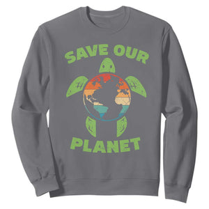 Retro Earth Day Sweatshirt Save Our Planet Sea Turtle Recycle Ocean Environment TS10 Charcoal Print Your Wear