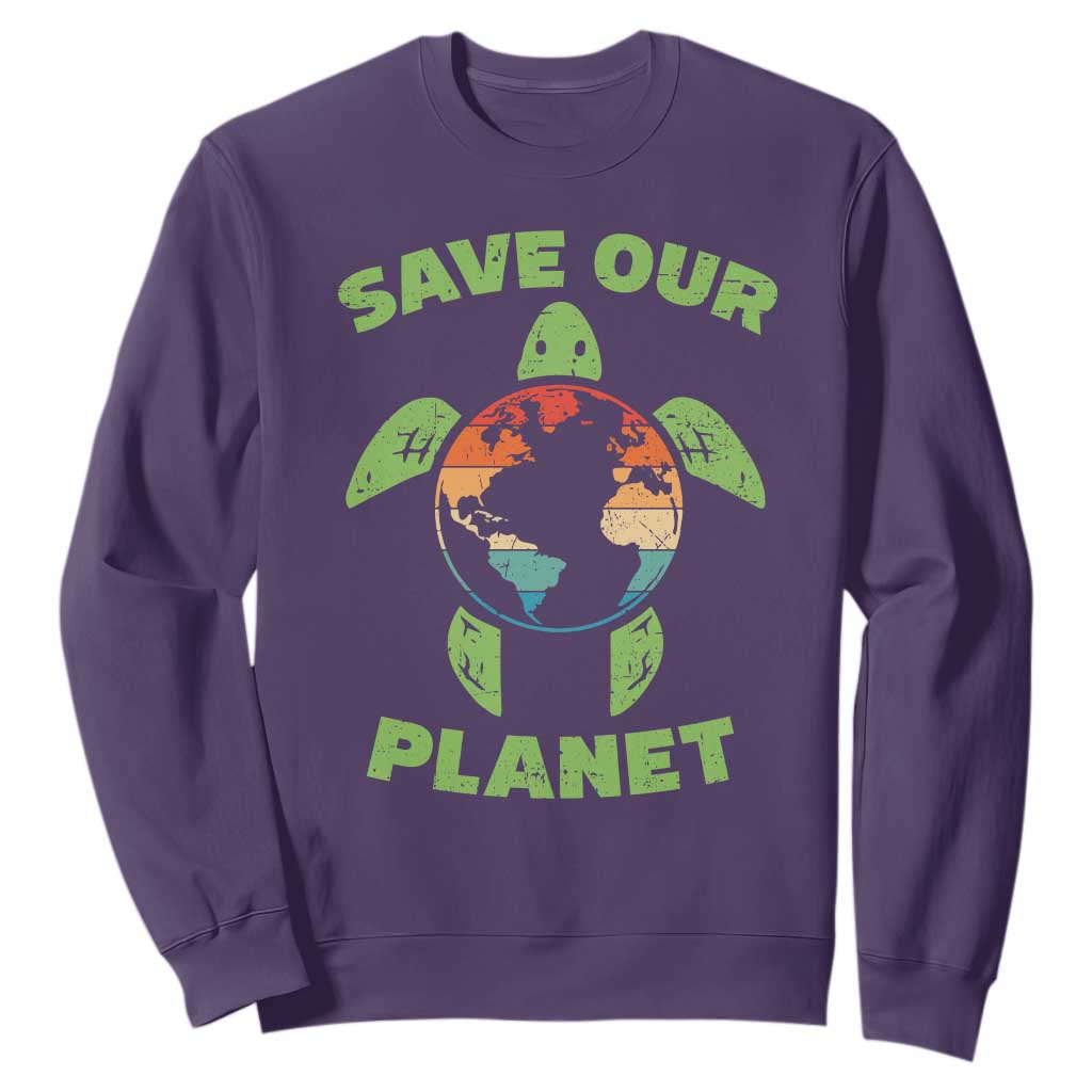 Retro Earth Day Sweatshirt Save Our Planet Sea Turtle Recycle Ocean Environment TS10 Purple Print Your Wear