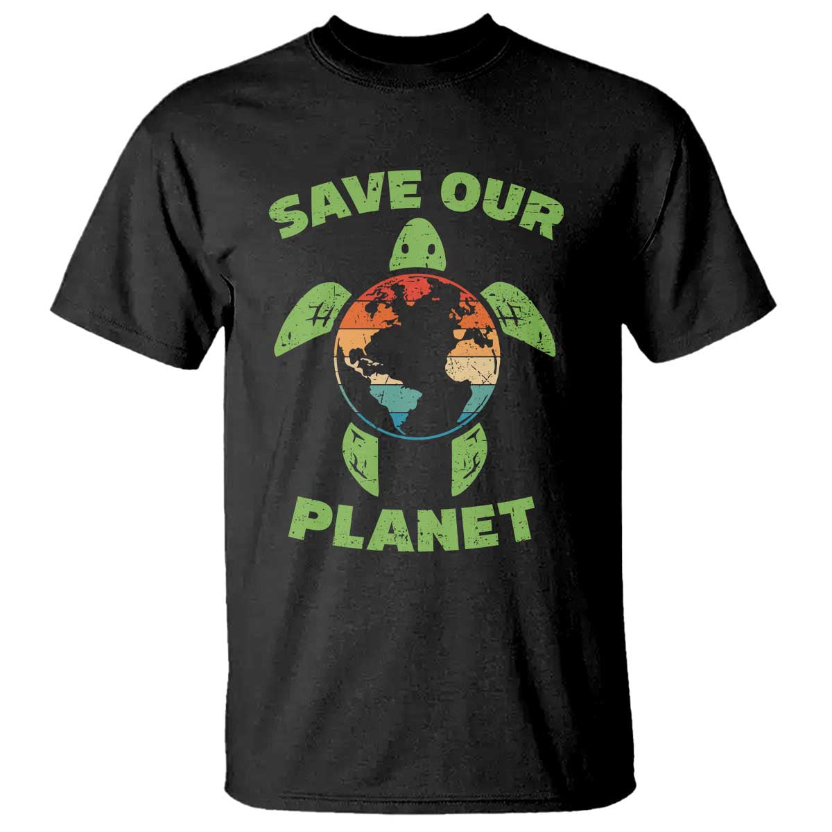 Retro Earth Day T Shirt Save Our Planet Sea Turtle Recycle Ocean Environment TS10 Black Print Your Wear