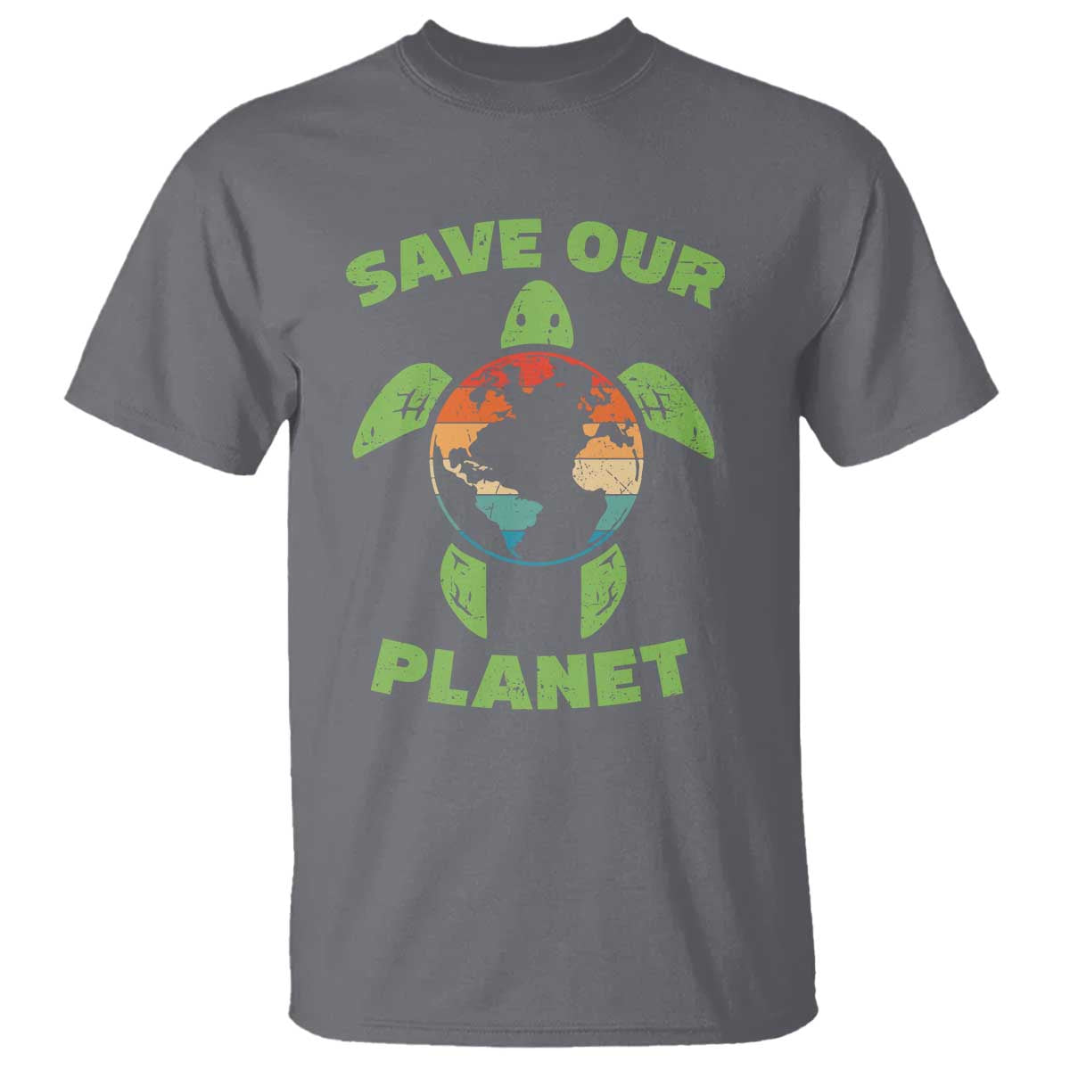 Retro Earth Day T Shirt Save Our Planet Sea Turtle Recycle Ocean Environment TS10 Charcoal Print Your Wear
