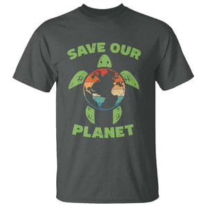 Retro Earth Day T Shirt Save Our Planet Sea Turtle Recycle Ocean Environment TS10 Dark Heather Print Your Wear