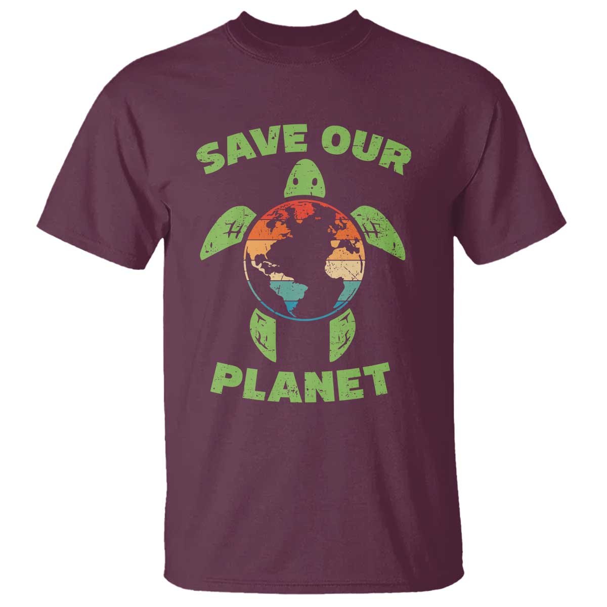 Retro Earth Day T Shirt Save Our Planet Sea Turtle Recycle Ocean Environment TS10 Maroon Print Your Wear