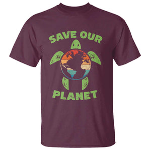 Retro Earth Day T Shirt Save Our Planet Sea Turtle Recycle Ocean Environment TS10 Maroon Print Your Wear