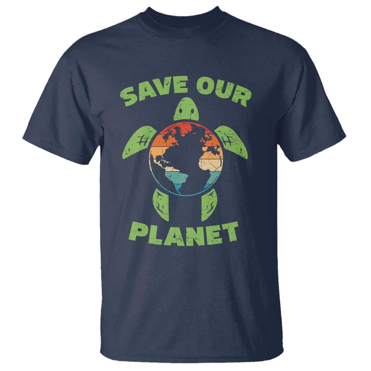 Retro Earth Day T Shirt Save Our Planet Sea Turtle Recycle Ocean Environment TS10 Navy Print Your Wear