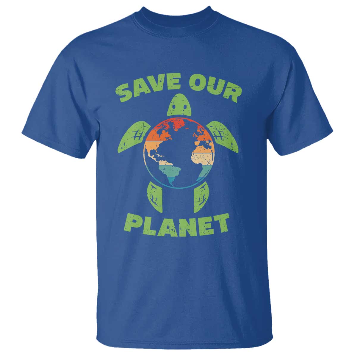 Retro Earth Day T Shirt Save Our Planet Sea Turtle Recycle Ocean Environment TS10 Royal Blue Print Your Wear