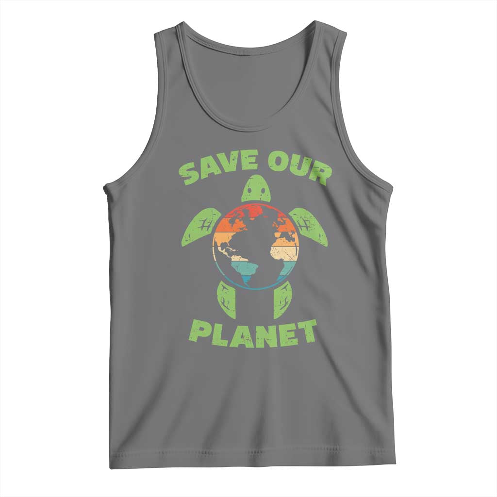 Retro Earth Day Tank Top Save Our Planet Sea Turtle Recycle Ocean Environment TS10 Black Heather Print Your Wear