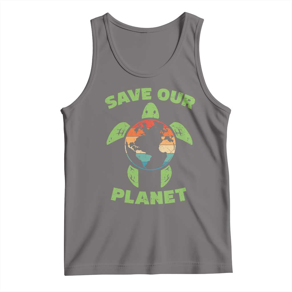 Retro Earth Day Tank Top Save Our Planet Sea Turtle Recycle Ocean Environment TS10 Deep Heather Print Your Wear