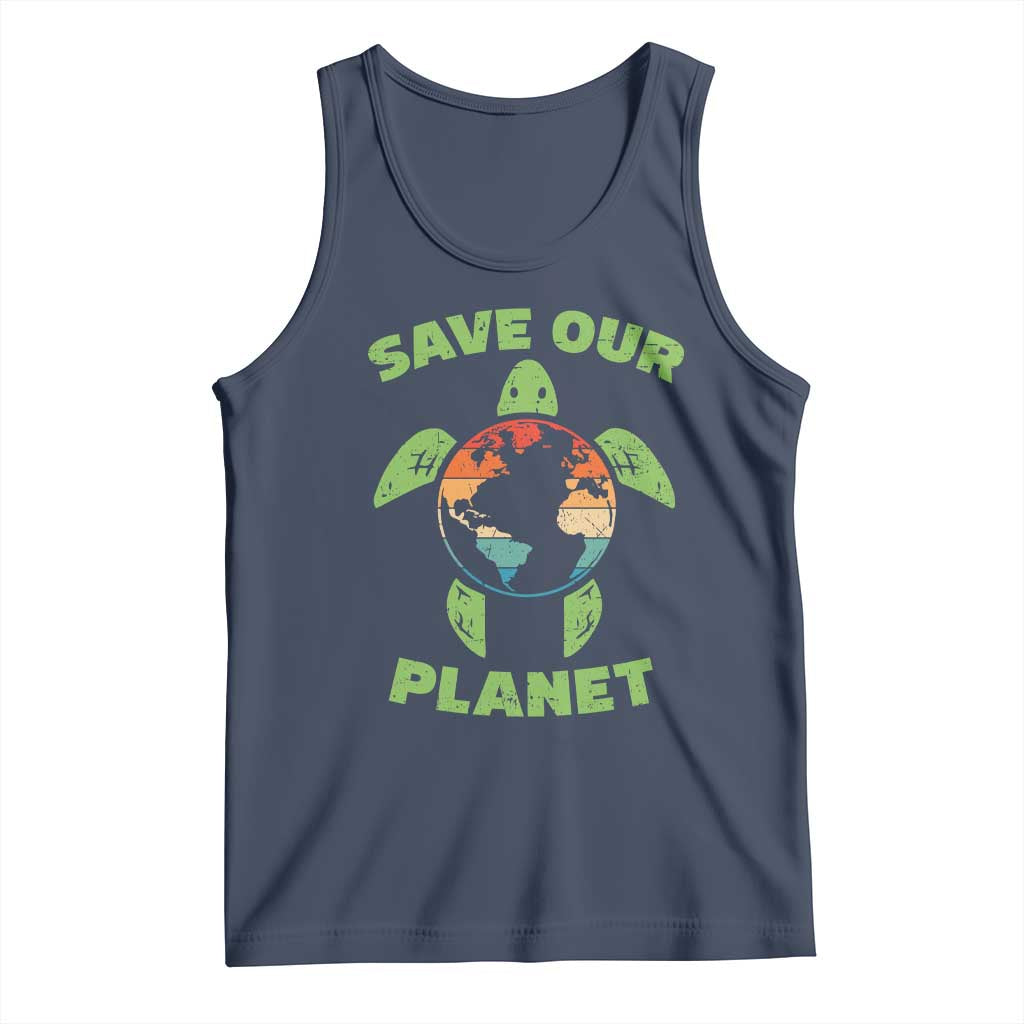 Retro Earth Day Tank Top Save Our Planet Sea Turtle Recycle Ocean Environment TS10 Navy Print Your Wear
